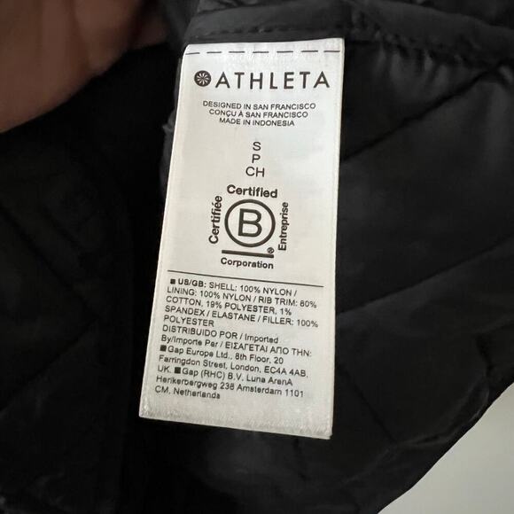 Athleta Jacket Womens Small Black Quilted Mendocino Coat Full Zip Outdoor Winter - Picture 8 of 12